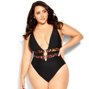 NWT Sexy black bathing suit with leopard belts